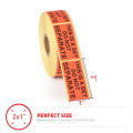 This Is A Set Do Not Separate Labels 500/roll 1" x 2" Red Fluorescent Warning Label